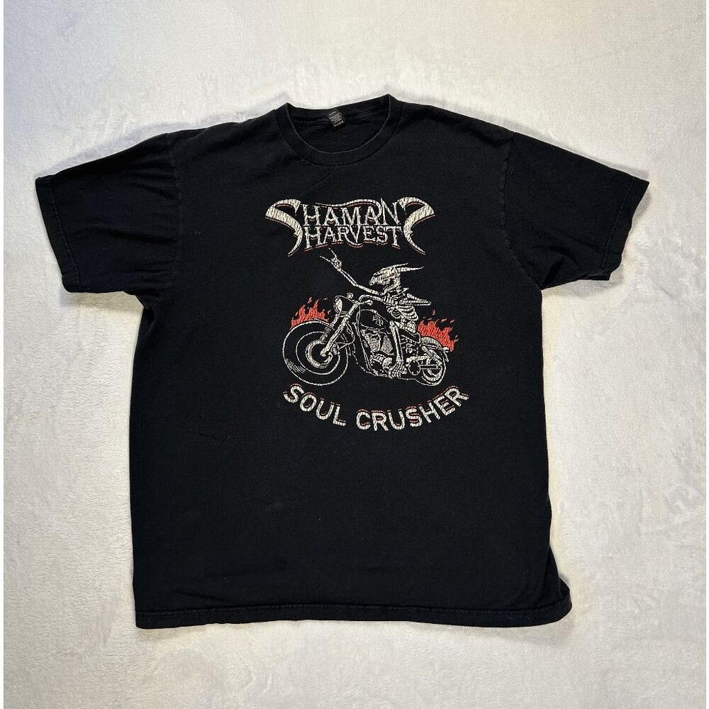 Shaman's Harvest Soul Crusher Band T-shirt Size XL Black, Skeleton, Motorcycle